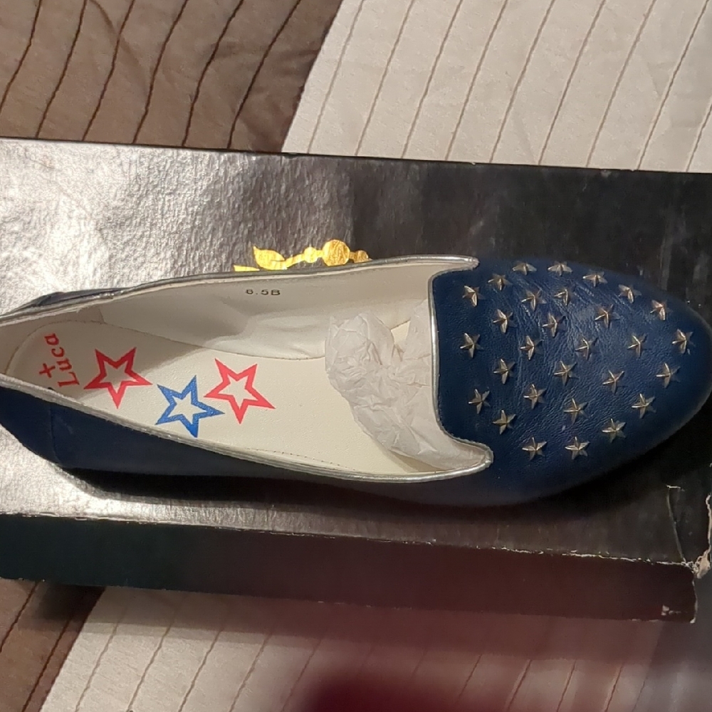 Star-Embellished Navy Loafers